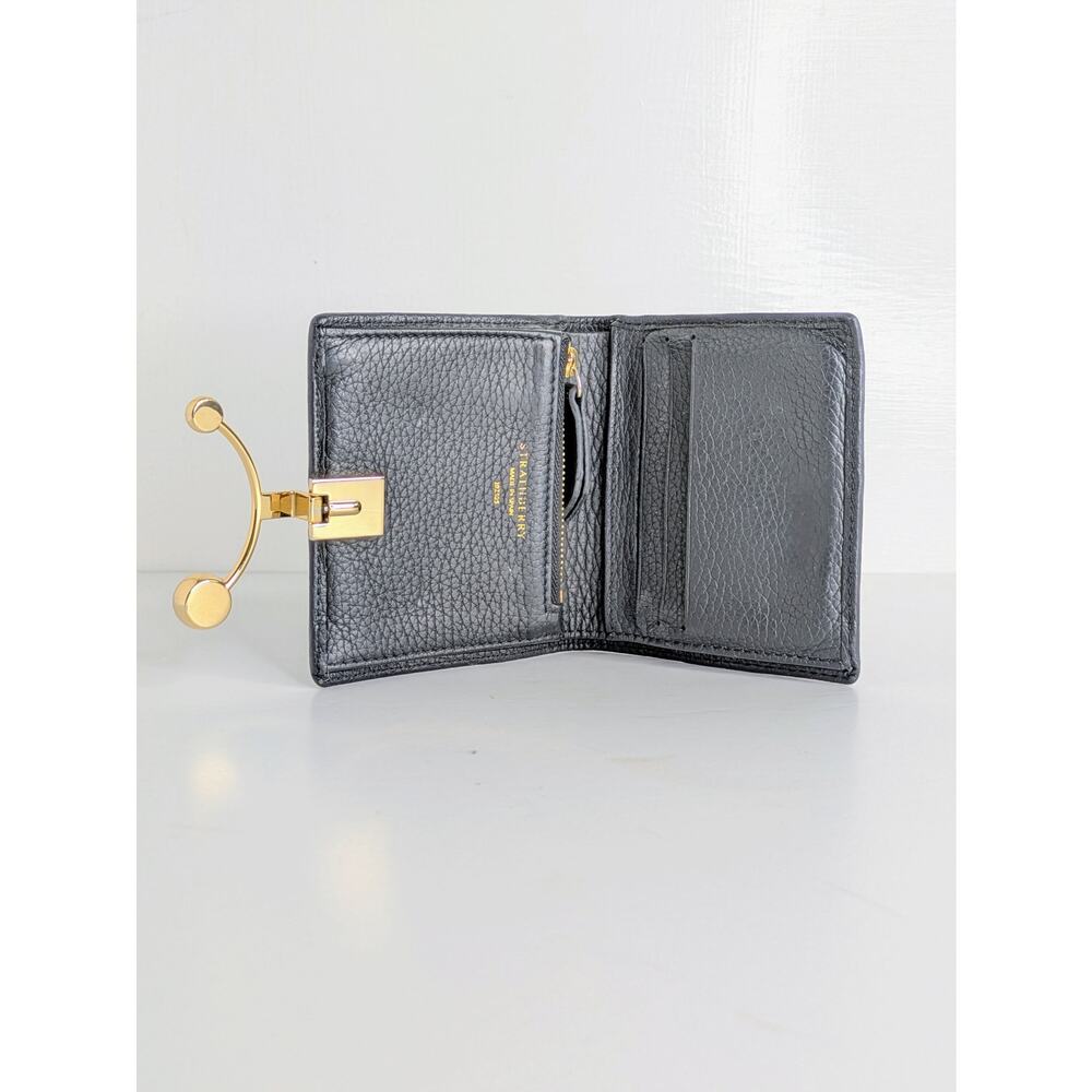 Strathberry Crescent Wallet Black Pebbled Leather Bifold Signature Hinge Bar - Picture 5 of 16